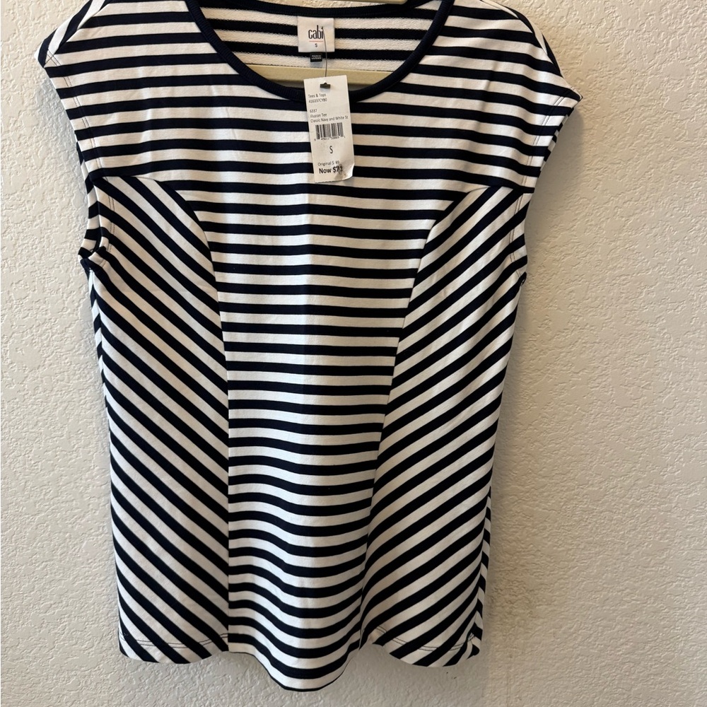 CAbi Illusion Tee, Navy and White Striped Women's Top